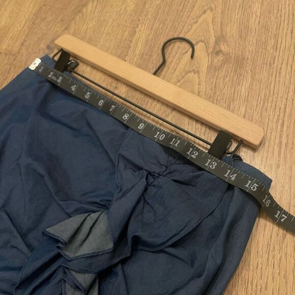 Caroline Costas Ruffled Chambray Denim Mini Skirt  Feminine Flirty Workwear M - Picture 10 of 11